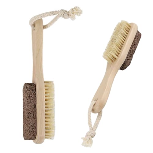 Mikinona 2 Piezas cepillo de cerdas removedor de piel muerta cepillo para callos de pies archivo de pie de doble cara placa de raspado pedicura brudh piedra pómez Bambú