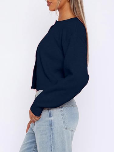 Image of Balimtoy Women's Cropped Cardigan Sweaters Long Sleeve Button Down Sweaters Knit Cardigan Cute Y2k Open Front Crop Top