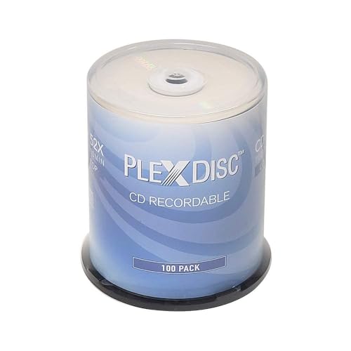 PlexDisc CD-R 700MB 80 Minutos 52x grabables – Paquete de 100 Cajas para Tartas (FFP) 631-805-BX, 100 Discos