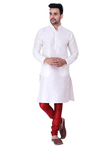 Image of HUZUR Men's Silk Solid Straight Long Kurta Pyjama Set| Ethnic Wear