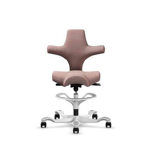 Image of HAG Capisco Sit to Stand Chair-White Frame-Upholstered Pink Blush-with Foot Ring