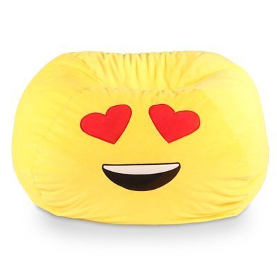 GoMoji Emoji Ergonomic, Heart Eyes Soft Fur, Durable, Very Comfortable Bean Bag Chair Love Yellow