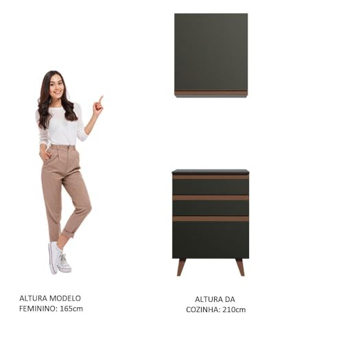 Image of Madesa Modular Kitchen Cabinet Set Reims Line, 60 cm Wide, White Finish, 3 Drawers, Overhead Door Cabinet, Rustic Wood Feet