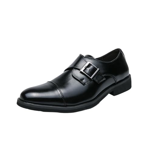 Mens Dress Shoes Single Buckle Monk Genuine Leather Tuxedo Slip On Plain Toe Non Slip Block Heel Anti-Slip Slip Resistant Outdoor