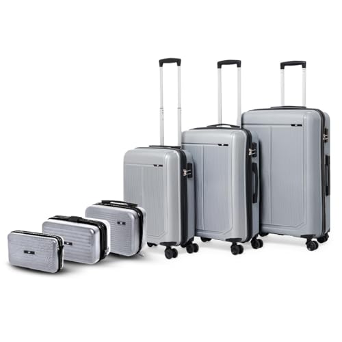 Image of V Lite Megatron Family Set of 6 Pcs | Set of 3 Trolley Bag (20 inch /24 inch /28 inch)| Set of 3 Vanity Cases (8 inch /10 inch /13 inch) Lightweight - Recyclable Polypropylene, Built-in Number Lock (Black-Yellow)