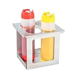 Restaurantware Stainless Steel Bottle Organizer - 6.299 x 7.008 x 6.26 Inches - Metal Squeeze Bottle Rack - Condiment Station Organizer - Durable Silver Tray for Kitchen and Catering