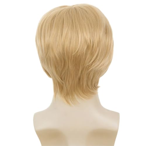 Image of Swiking Blonde Short Straight Wigs for Men Natural Middle Part Synthetic Hair Wigs for Male Daily Party Wig