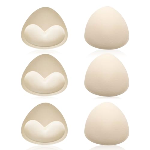 UILYNIU 3 Paia Inserti per Reggiseno Triangolare, Push Up Reggiseno Inserto in Schiuma, Inserti Imbottiti Reggiseno Imbottiture Sportive per Costumi da Bagno, Imbottitura Bikini (Beige)
