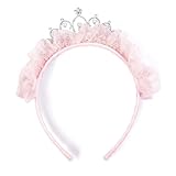 Huachi Princess Tiara Crown Headband Cute Tulle Tiaras Crowns Birthday Headbands for Women Teens Head Bands Party Favor Fairy Costume Hair Accessories (Pink)