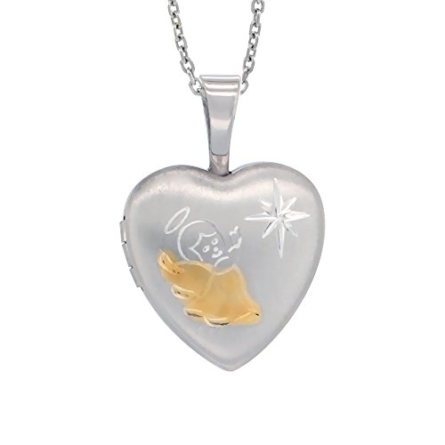 Very Tiny 1/2 Inch Sterling Silver Angel Locket For Women Heart Shape Two Tone No Chain #TOP24