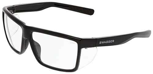 31a5ho8M+zL. SL500 MCR Safety SR210 Swagger SR2 Series Safety Glasses with Thermo Plastic Rubber Nose Pads and Detachable Side Shields, Black Frame, Clear Lens