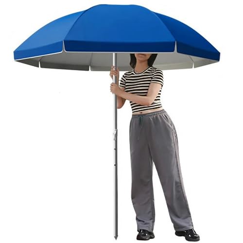 Sombrilla ligera de 220 cm con poste de acero para patio y playa azul