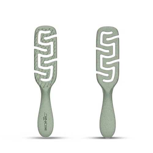 Image of IKONIC Me Small Vent Hair Brush IKM-2121 Eco-Conscious, Wheat Straw Build, Ionic Bristles, Anti-Frizz Detangling, Fast-Drying Airflow, Rounded Tips for Scalp Massage, for Wet & Dry Hair - Jade Green