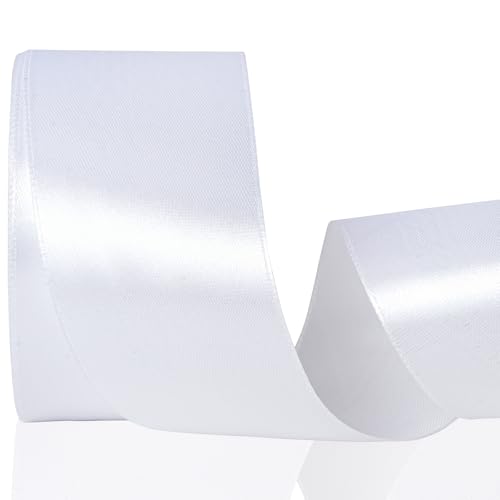 White Ribbon 2 Inch 25 Yards/roll Solid Satin Ribbon for Fathers Day Decor Gift Wrapping Bow & Eternal Flower Making Floral Bouquets.