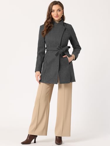 Image of Allegra K Women's Winter Elegant Stand Collar Overcoat Long Belted Pea Coat