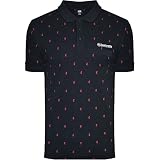 Solapa de tres botones Lambretta Polo de algodón Paisley AOP para hombre, Azul marino/Borgoña, 4XL