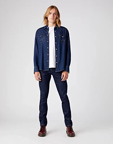 Buy Wrangler Men's Iconic Regular Fit Snap Shirt, Black Denim