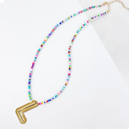 Bubble Letter Necklaces for Girls Gifts, Beaded Gold Plated Initial Name Necklace with Balloon Alphabet Pendant Personalized for Women, Teens and Preteen 6