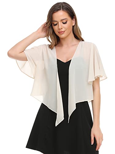 Image of Womens Shrug Chiffon Shawl Wraps Open Front Tie Top Cardigan for Evening Dress