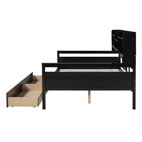 Merax Modern Full Wooden Storage Daybed,Dual-use Sturdy Sofa Bed for Bedroom Living Room, Espresso