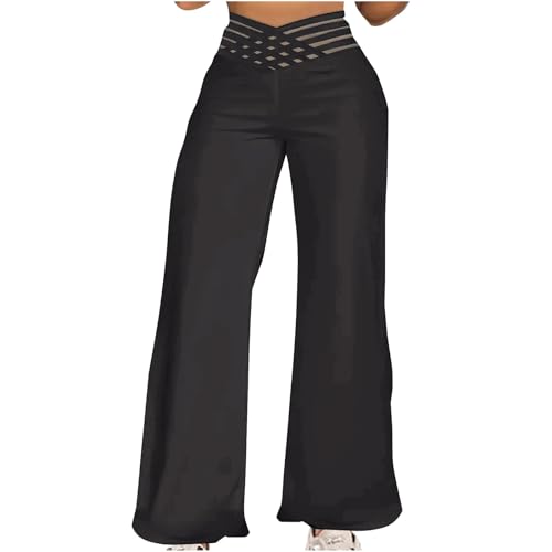 HGps8w Strappy Crossover High Waisted Suit Pants for Women Dressy Business Casual Wide Leg Work Pants with Pockets