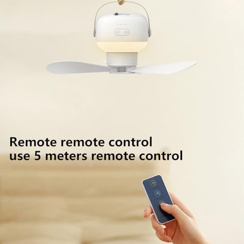 Ventilateur de camping suspendu avec lampe LED et télécommande portable