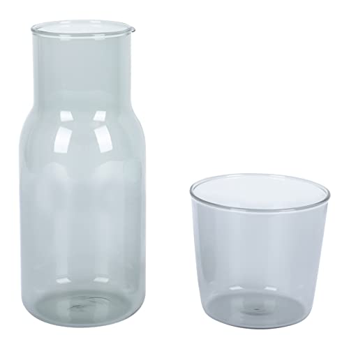 WINOMO Bedside Night Water Carafe Set Glass Pitcher Hot Cold Beverage Water Carafe Water Jug with Tumbler Glass for Bedroom Bathroom Grey