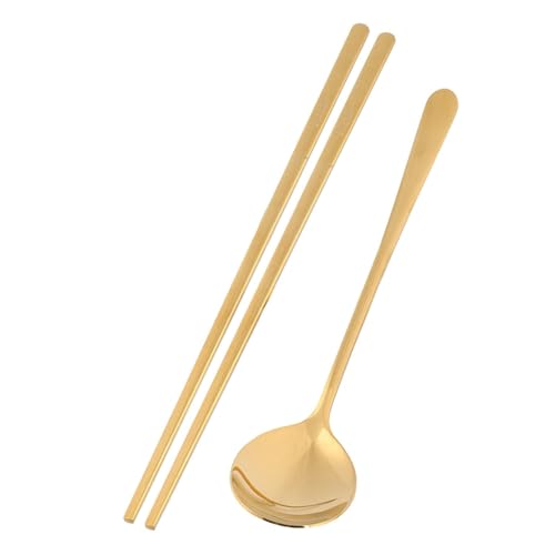 Baguettes et de Cuillères en Acier Inoxydable, Baguettes et de Cuillères en Acier Inoxydable Coréen Réutilisables, Couverts en Acier Inoxydable,Baguettes et Cuillère en Acier Inoxydable Couverts Doré