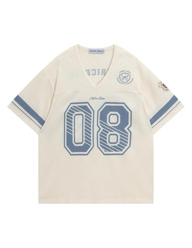 Aelfric Eden Jersey Shirts for Women Y2k Oversized V Neck Graphic Tees Football Number Streetwear T Shirt Tops