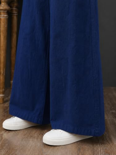 Image of LIRIT Womens Solid Color Wide Leg Trouser Pant with Drawstring Elastic Waist, Relaxed Fit, Full Length, Casual Lounge Palazzo Bottom