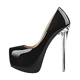 onlymakerheels Platform Stiletto High Heels for Women, Round Closed Toe Sexy Heeled Pumps Transparent Metal Heels Dress Shoes Black Size10