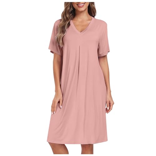 Generisch Kleid Damen Pyjama-Nachthemd für Damen, Kurze/Lange Ärmel, Button-Down-Nachtwäsche, Oberteil, Boyfriend-Schlafhemden, Nachthemd...