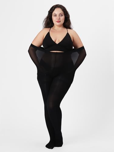 Plus Size Opaque Tights for Women 240D Soft Solid Color Footed High Waist Control Top Pantyhose2