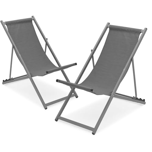 Magshion Folding Beach Sling Chairs Set of 2 4 Level Adjustable Reclining Design Lightweight Aluminum Frame Portable Outdoor Chair for Backyard Poolside and Camping Support to 250 lbs Gray