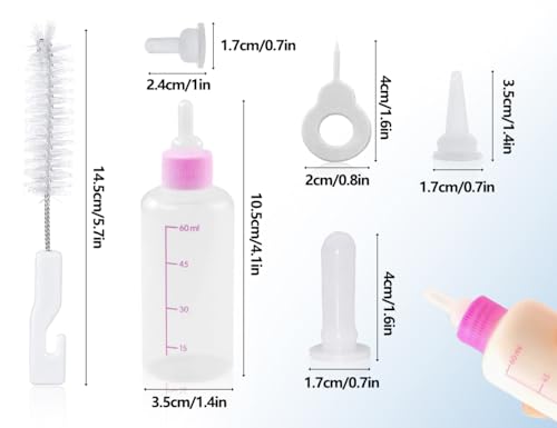 KAPSING Aufzuchtflasche Haustier Set, 60mL Kleine Katze Hunde Aufzuchtflasche, Haustier Babyflasche Kit Für Welpen, Kätzchen und andere Haustiere(Rosa)
