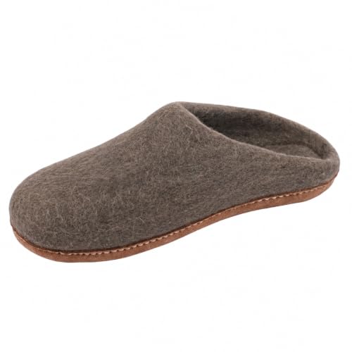 Image of HAUSSIMPLE Wool Felt Mule Slippers for Women & Men, Handmade 100% Natural Wool Backless House Shoes with Premium Suede Sole, Warm Breathable Indoor Slip-On (Natural Brown, 8 Women/6 Men)