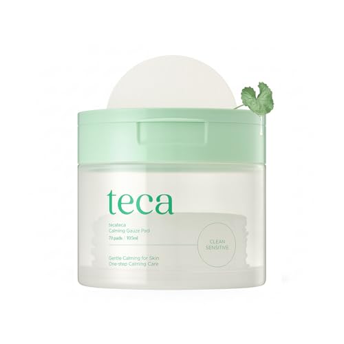Tecateca Vegan Calming Toner Pad, 70pcs 105ml, Gentle Soothing Pads with TECA Complex(Centella Asiatica Extract), Tea Tree Leaf Water, Triple Hyaluronic Acid for Skin and Hydration, Korea Skincare