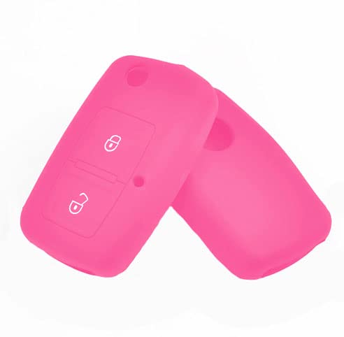 SALPIE Shell Key Ring Accessories Silicone Cover Car Remote Key Cover 2 3 Buttons Compatible With Volkswagen Beetle Golf Passat Bora Polo Skoda Fabia Roomster (Pink