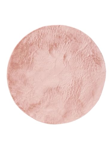 benuta Basic Tapis Salon Fausse Fourrure Furry - Rose Rond 80 cm - pour Chambre, Bureau, Couloir, Bebe - Doux - Antidérapant - Lavable - Chauffage Sol