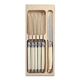 Andre Verdier Laguiole 6-Piece Steak Knife Set Debutant Collection Stainless-Steel and Resin Handle in Ivory