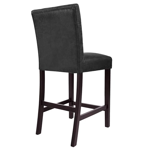 Image of HomePop Button Tufted Counter Stool, 24-Inch, Matt Black Faux Leather (Set of 2)