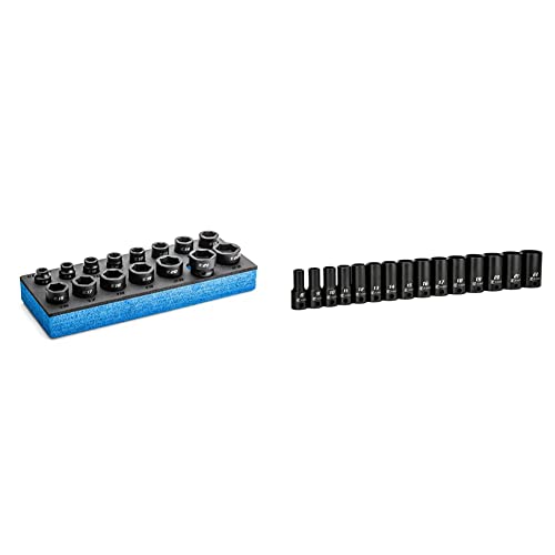 Capri Tools Stubby Impact Socket Set (3/8" Drive/Metric Set) & 3/8 In. Drive Semi-Deep Impact Sockets Set, Metric, 8 To 22 Mm, 15-Piece #TOP14