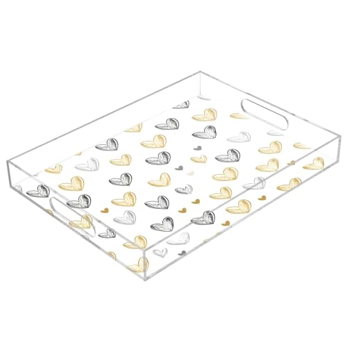 BOESI Doodle Colorful Heart Pattern Acrylic Decorative Dining Tray, Acrylic Decorative Tray Organizer with Handle for Kitchen, Dining Room, Bathroom, Dresser