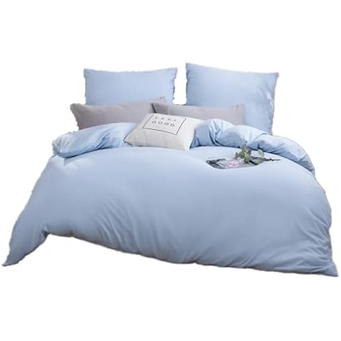 MOHAP Bedding Double Duvet Cover Set 3 PCS Plain Brushed Microfiber Bedding Duvet Cover with Pillowcases Light Blue Cover