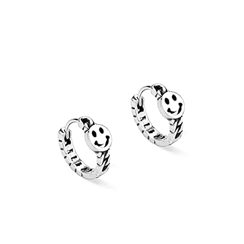 Smiley Face Jewelry Ear Cuffs Small Hoop Earrings for Men Women Teen Ancient Silver Cartilage Earring