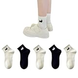 AKAMAS 5 Paar Damen Frauen Bunte Elastische Socken,Lustige Cartoon Katze Tier Stickerei Muster Crew Socken,Atmungsaktive Warme Baumwollsocken Sportsocken,Kurzsocken Geschenke für Katzenliebhaber B
