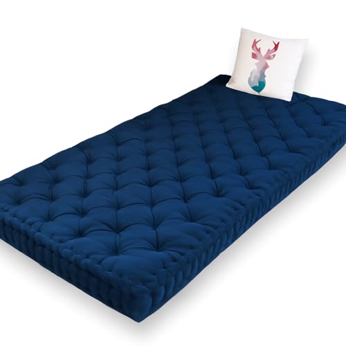 Image of ATOOTFUSION Soft Cotton Floor Box Mattress, 5-Inch Thick, Foldable, Movable, Medium Firm, Solid Colored (Navy Blue, Small Single 30X72X5 Inches)