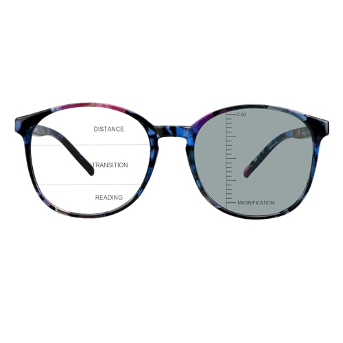 Image of Vintage Round Progressive Multifocal Presbyopic Glasses, Photochromic Gray Sunglasses for Men Women Readers (Floral,+0.00 /+1.00 Magnification)