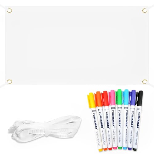 ElevaPulse Banner Selbst Gestalten Set Banner 150cm x 100cm Mit 6m Hängendem Seil Und 8 Textilstiften Weiß Polyester DIY Painting Weihnachten Halloween Ostern Geburtstag Deko