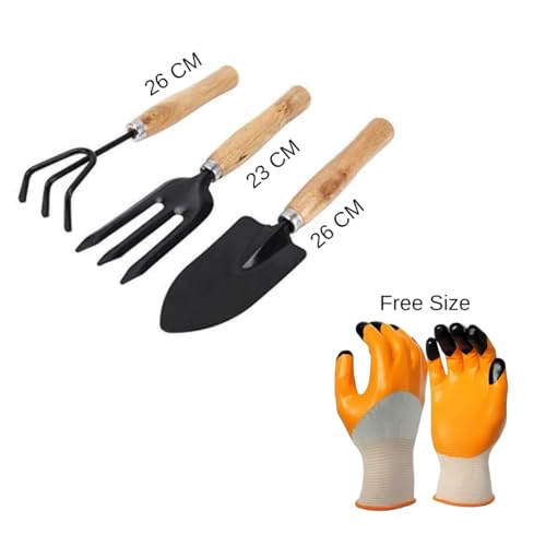 Image of Gardening Tools Kit for Home Garden - 4-Piece Set with Cultivator, Trowels, Gloves & Shovel | Essential Gardening Items for Planting, Farming & Agriculture